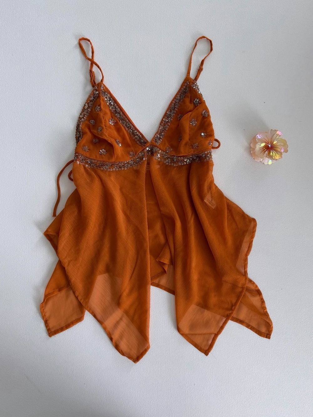 Live 4 Truth Orange Beaded Chiffon Handkerchief-Hem Camisole